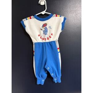 Vintage 80s Buster Brown Baby Romper 3-6M Made in USA Slugger Baseball Outfit